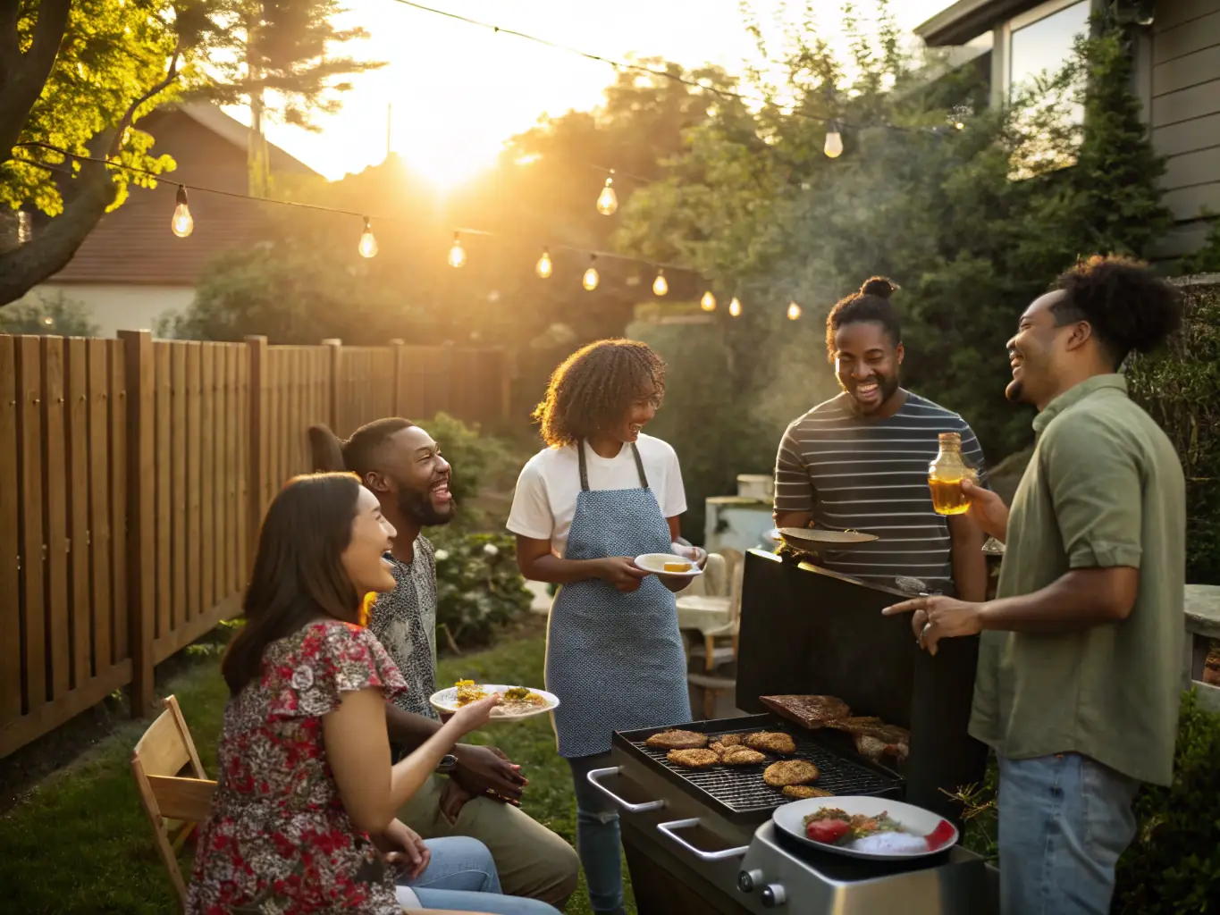 A photo of a family enjoying a barbecue with G-Meat products, emphasizing the joy and community aspect of sharing high-quality meat with loved ones.