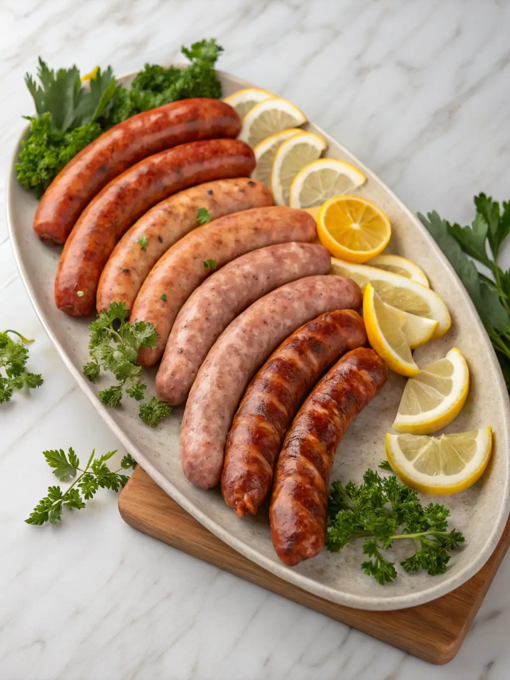 A selection of gourmet sausages and cured meats, beautifully arranged to showcase the variety and quality of G-Meat's offerings.