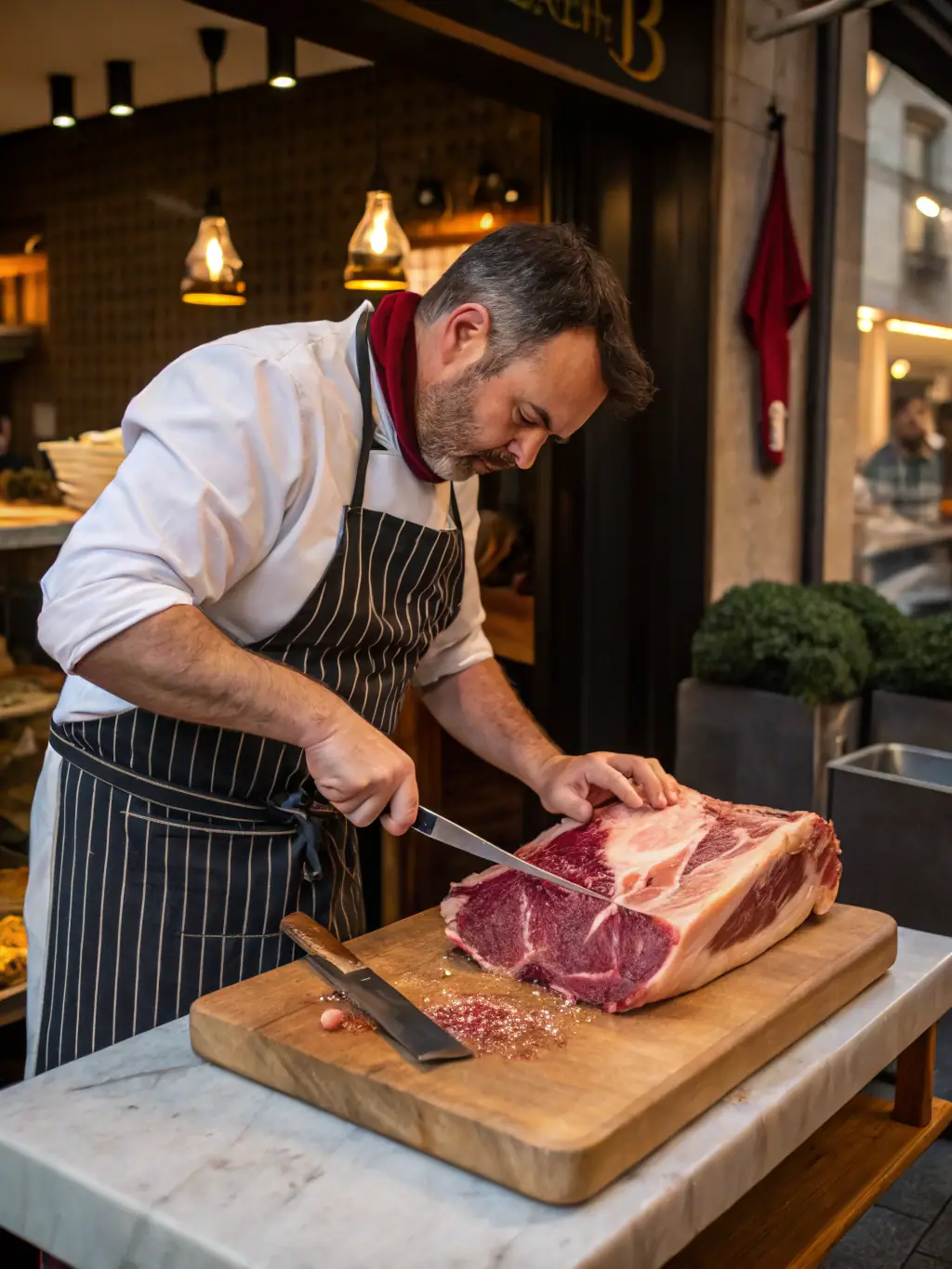 A butcher carefully vacuum-sealing a selection of premium steaks, highlighting the freshness and quality of the meat.